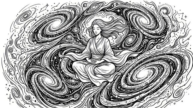 Meditation in swirling abstract patterns