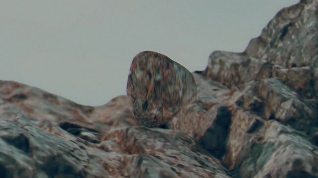 Cinematic Rock Spinning Over Rocky Mountain Landscape