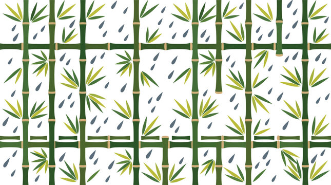 Seamless pattern with bamboo stalks and raindrops
