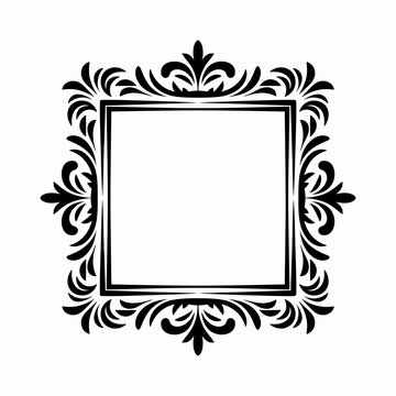 A decorative black square frame with elegant floral ornaments