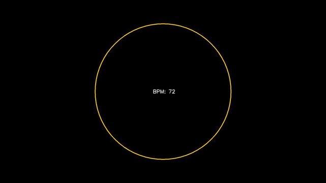 A simple yellow circle with the text BPM 72 in the center on a black background.