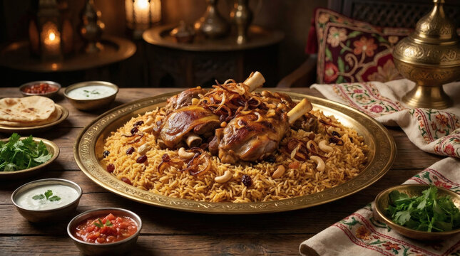 Traditional Middle Eastern lamb and rice dish.
