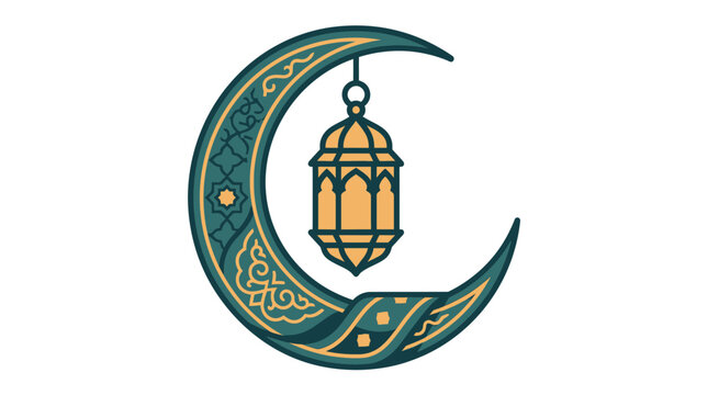 Minimalist flat design single icon of a folded prayer rug shaped into a crescent symbolizing Ramadan Islamic observance and spiritual reflection in white space with clean lines and solid col