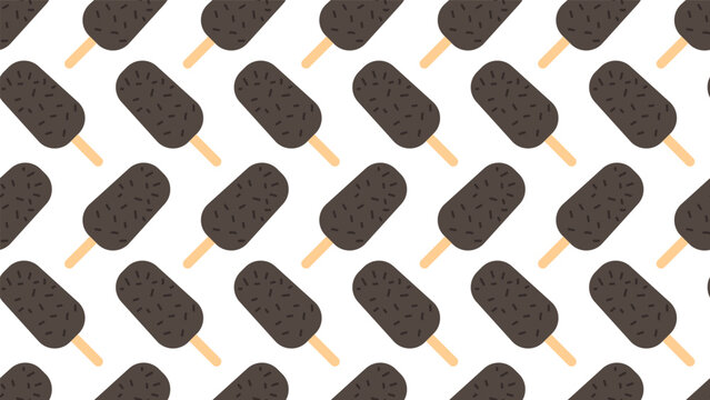 Glazed chocolate ice cream on a stick arranged in a seamless geometric pattern. Vector ice cream on white background