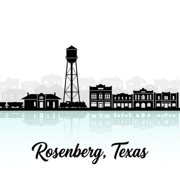 Rosenberg Skyline Silhouette &mdash; A Historic Texas Railroad Community Vector Illustration