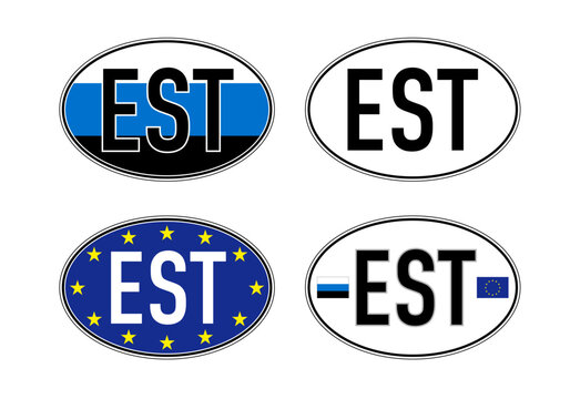 Estonia, oval international vehicle registration code license plate, vector illustration