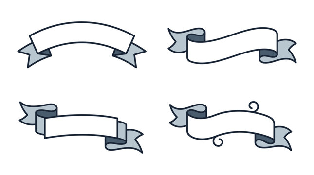 A set of four decorative blank ribbon banners for design