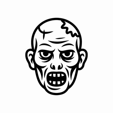 A black and white vector illustration of a zombie head