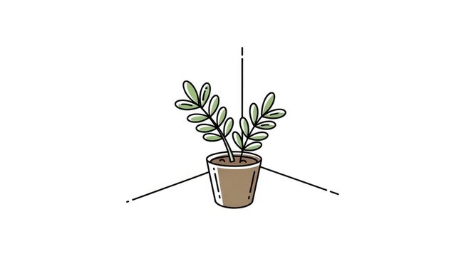 Potted ZZ plant in room corner vector illustration isolated on white background minimalist home decor concept