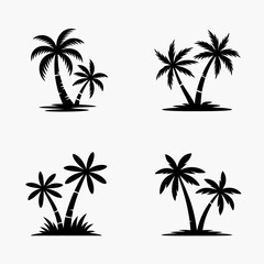 Fototapeta premium Black palm tree silhouettes isolated on a white background