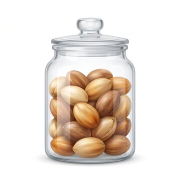 Bunya Nuts in Transparent Glass Jar Realistic Modern Vector Illustration on White Background