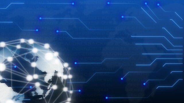 Digital earth network with glowing lines and binary code. Global digital earth network for worldwide internet streaming links. Tech digital earth network.