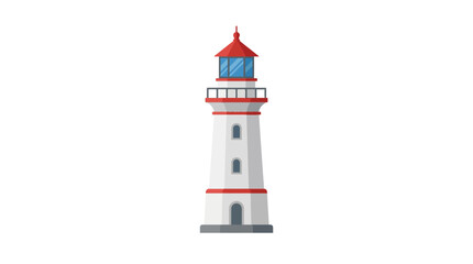 A classic red and white lighthouse stands on a white background © azraan