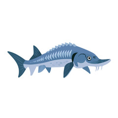 Fototapeta premium Sturgeon, flat 2D illustration, minimal modern design, clean shapes, isolated on a white background.