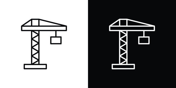 Construction crane icon Line drawing illustrations in black and white