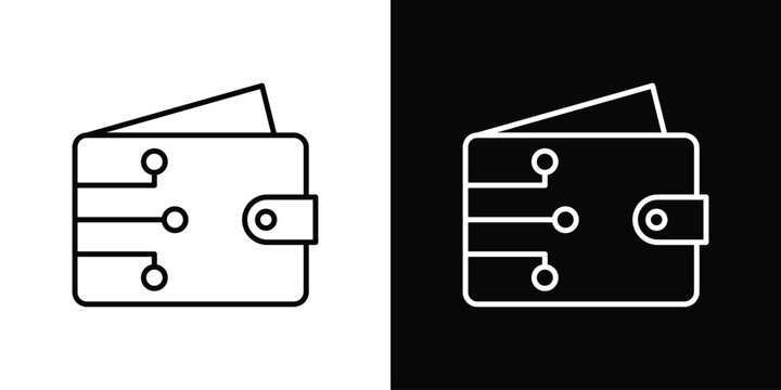 Cryptocurrency wallet icon Line drawing illustrations in black and white