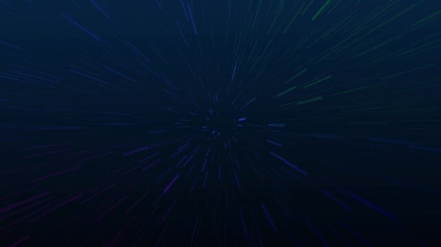 Dark blue space warp tunnel with light streaks. Abstract dark blue space warp tunnel for sci fi hyper drive speed transitions. Creative dark blue space warp tunnel.
