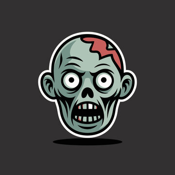 Cartoon vector illustration of a green zombie head sticker