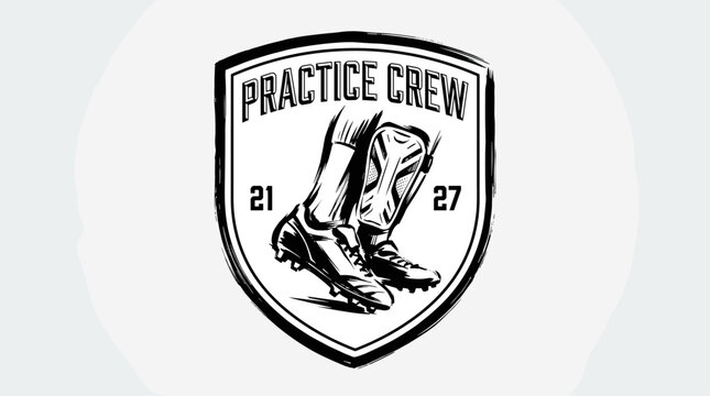 Soccer club t shirt design. Practice crew football emblem. Vintage cleats artwork.