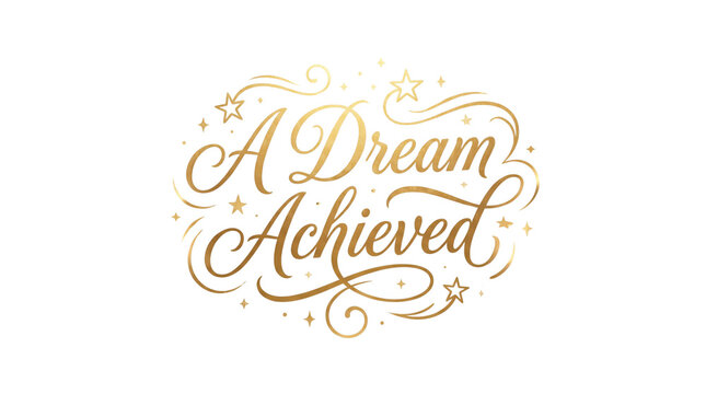 A Dream Achieved Golden Calligraphy with Stars and Sparkles.