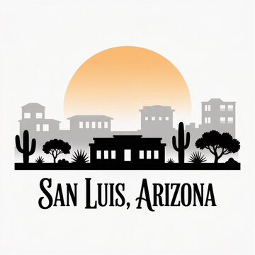 San Luis Skyline Silhouette &mdash; A US&ndash;Mexico Border Arizona Desert City Vector Illustration