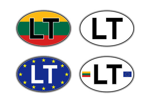 Lithuania, oval international vehicle registration code license plate, vector illustration