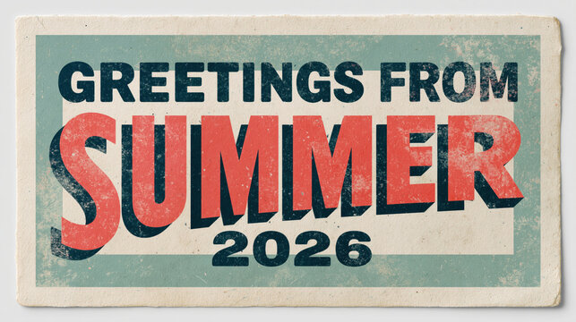 Vintage summer greeting card design with bold text and retro style for seasonal celebrations in 2026