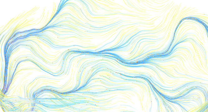 Dynamic abstract background with fluid lines and small particle clusters, representing movement and