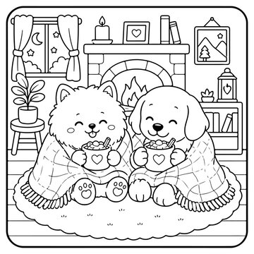 Dogs Comfy days cute and comfy cozy coloring pages