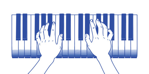 Grand piano top view on a white background. Black and white keys. Classical musical instrument. Vector isolated illustration., © Rujon