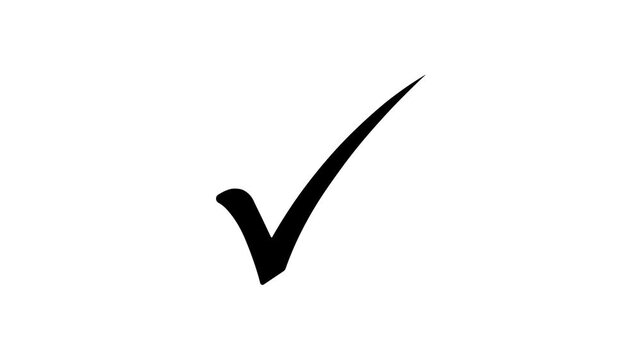 Black, checkmark, icon, animation, success, and, approval, symbol, on, white, background, correct, answer, indicator, high, quality, 2D, motion, graphic, professional, task, complete.

