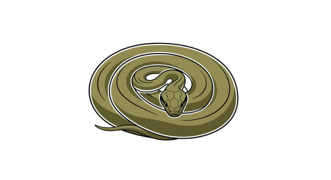 Realistic Olive Green Coiled Snake Illustration Isolated on White Background for Wildlife and Nature Design Concepts