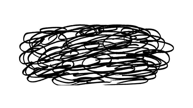 Black, hand, drawn, scribble, animation, messy, tangled, line, doodle, on, white, Alpha channel, confusion, chaos, concept, mental, health, anxiety, symbol, isolated, motion, graphic.