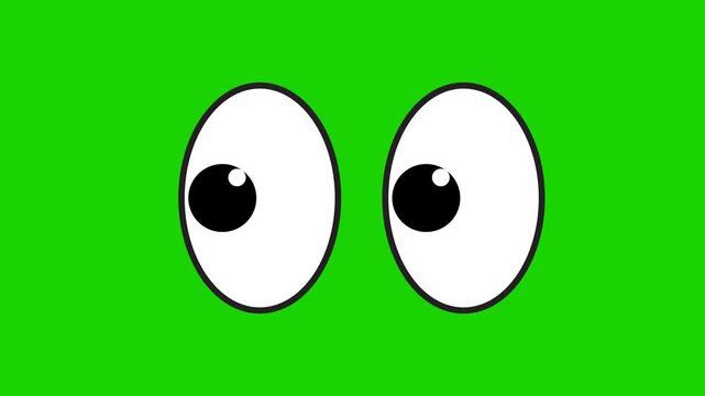 Cartoon, eyes, animation, on, green, screen, looking, left, and, right, funny, character, eyes, blinking, chroma, key, video, element, for, motion, graphics, curious, look.
