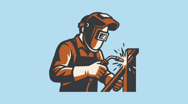 A professional welder works with metal in a retro style