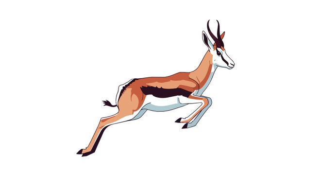 Beautiful African Springbok Antelope Running and Jumping Through the Savanna Wild Animal Nature Illustration