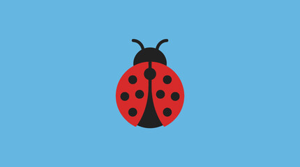 A red ladybug icon is centered on a solid blue background © Mukena