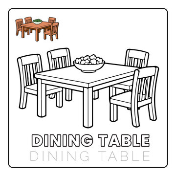 Dining Table House Items Coloring Pages for Kids