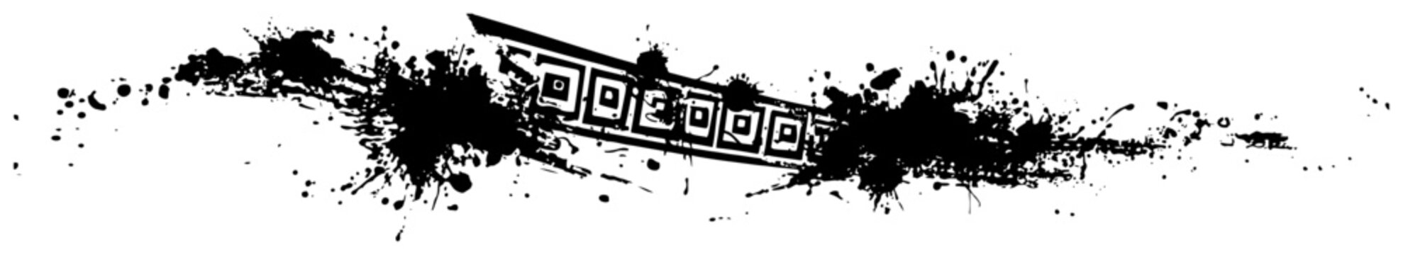 Greek Meander Pattern Ink Splatter Banner, Ancient Ornament Grunge Border Illustration, Abstract Horizontal Decorative Header for Web or Print