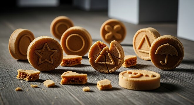 Broken cookies with star and triangle shapes.