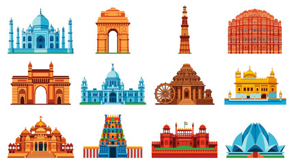 Fototapeta premium Indian Landmarks Vector Illustrations Collection