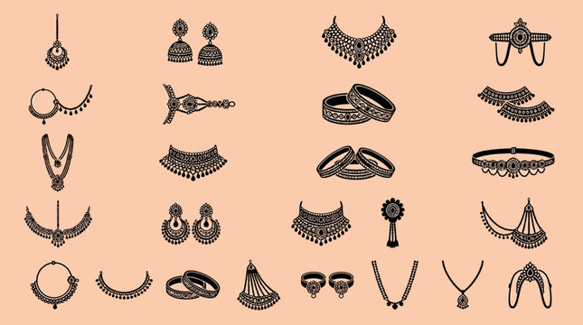 Indian Wedding Jewelry Illustrations Set