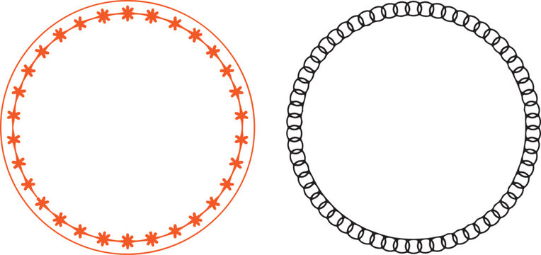 Decorative circular frames featuring a vibrant floral star pattern and an elegant chain link design