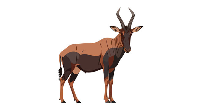 African Topi Antelope Standing Profile Illustration Isolated on White Background for Safari Wildlife Concept Art