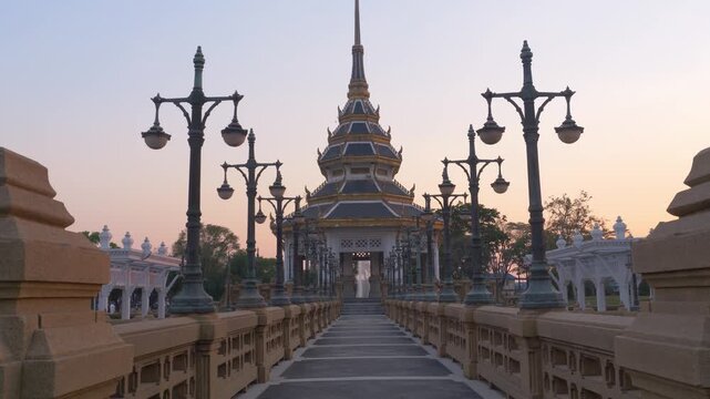 Wiman Saran Nawamin Hall, Traditional Thai-style Pavilion At Chaloem Kanchanaphisek Park In Nonthaburi, Thailand. Wide Shot