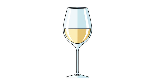 Elegant Glass of White Wine Isolated on White Background for Restaurant Menu Design and Minimalist Bar Illustration