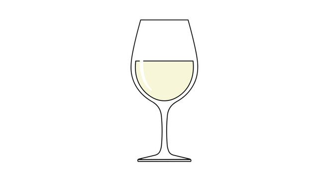 Clear Wine Glass Filled with White Wine Line Art for Bar Menu Restaurant Graphics and Minimalist Alcohol Concept Design