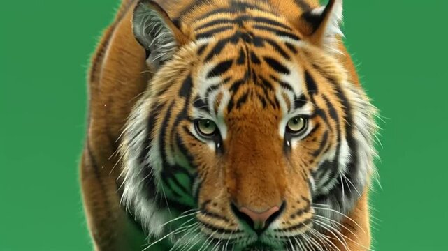 Tiger animals walk and run cycle on greenscreen