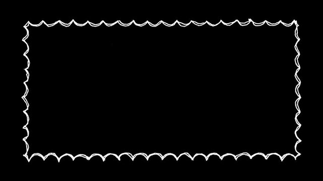 White, hand, drawn, wavy, frame, animation, sketchy, scalloped, border, on, Alpha channel, artistic, doodle, rectangle, motion, graphic, creative, design, element, for, title.
