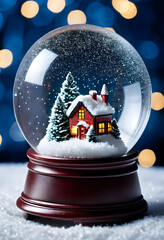 Fototapeta premium Christmas snow globe with a snowy house and trees